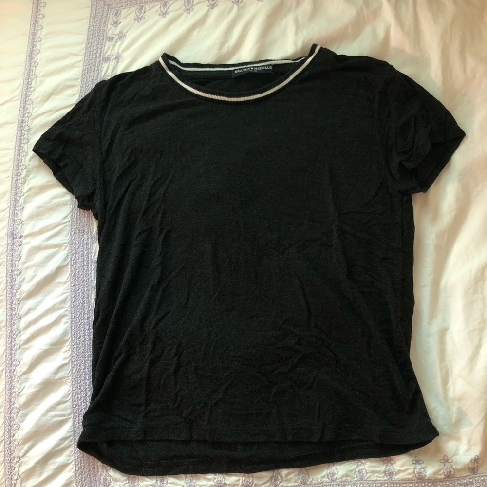 Brandy Melville Black T-shirt with White Collar